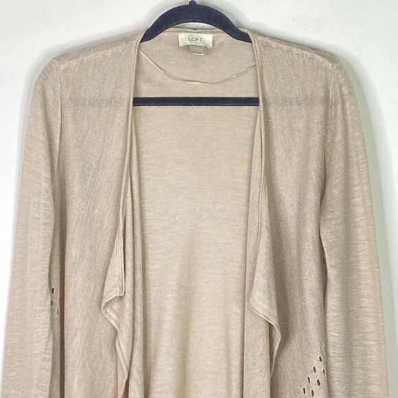 LOFT Open Front Cut Out Lightweight Ramie Cardigan Women's Size Medium - Picture 4 of 8